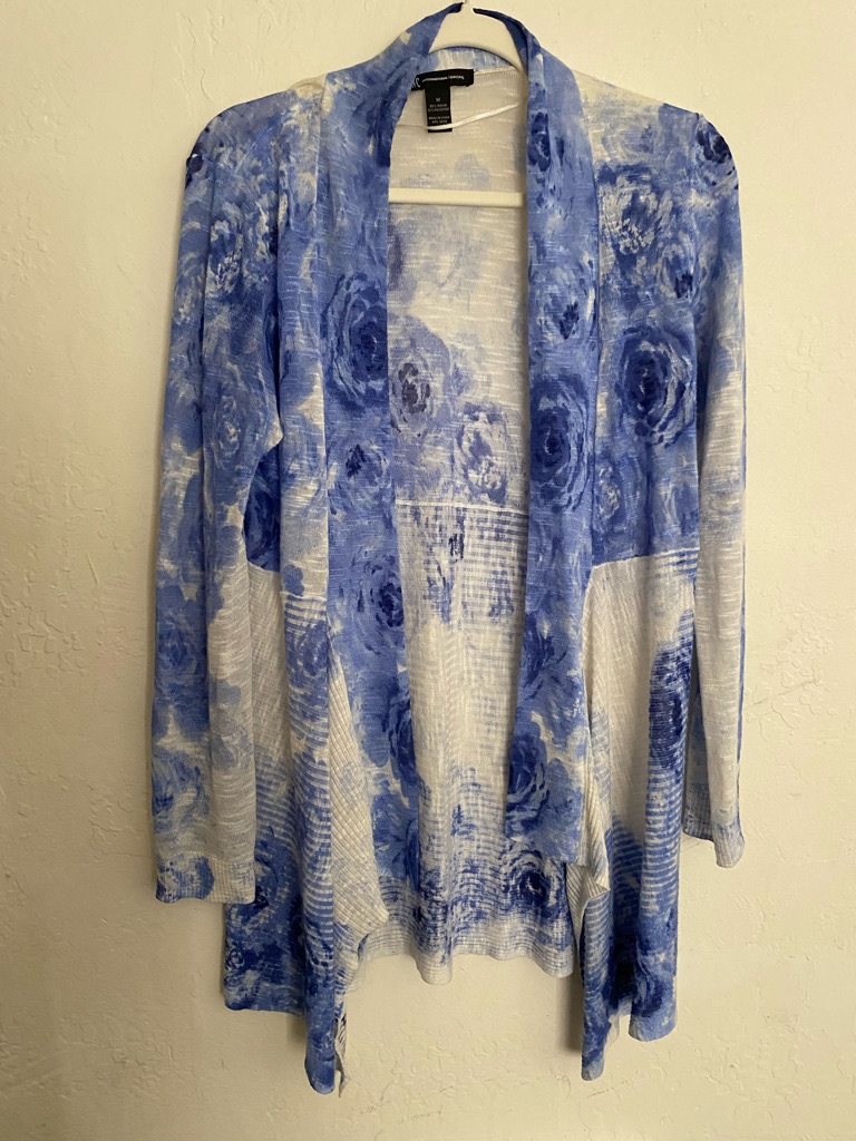 Inc International Concepts Blue Floral Sheer Cardigan Lightweight Open Front